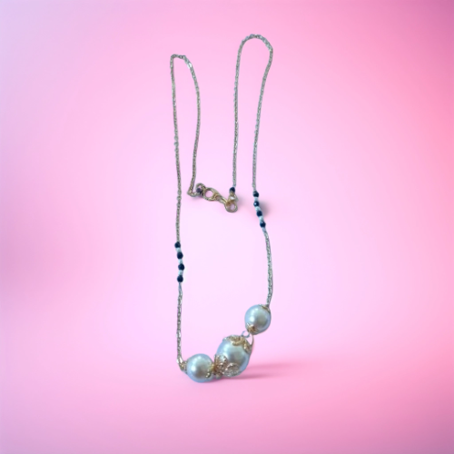 Gold Plated Pearl and Black Beads Chain Mangalasutra for Women