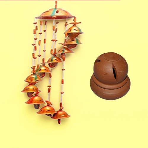 Terra Cotta Dup Containers & Hanging Bells Pair