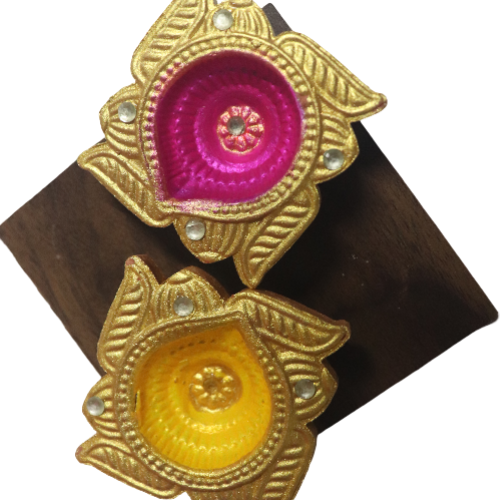 Pink & Yellow Clay Diya Tirupathi