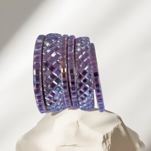 Silver and Gold Bangle Set with Intricate Mirror Work