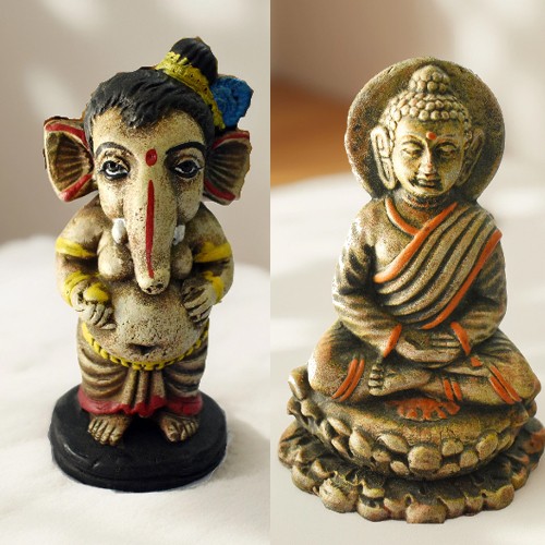Terra Cotta Dolls Vinayaka, Buddha Pair