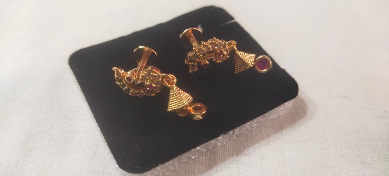 Red Stone Earrings Venkatagiri